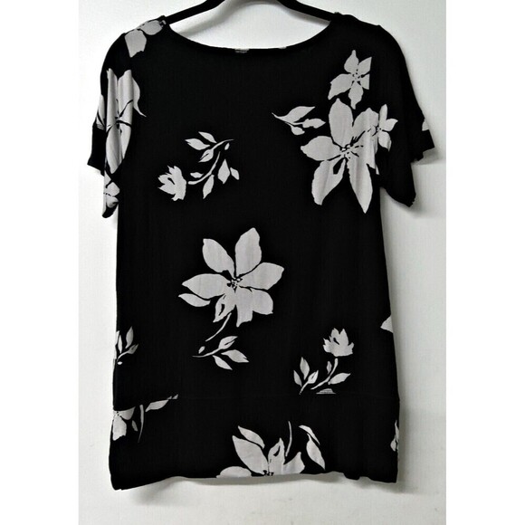 SOMA Black White Floral Super Soft Short Sleeve Shirt Top (S) - Picture 3 of 3